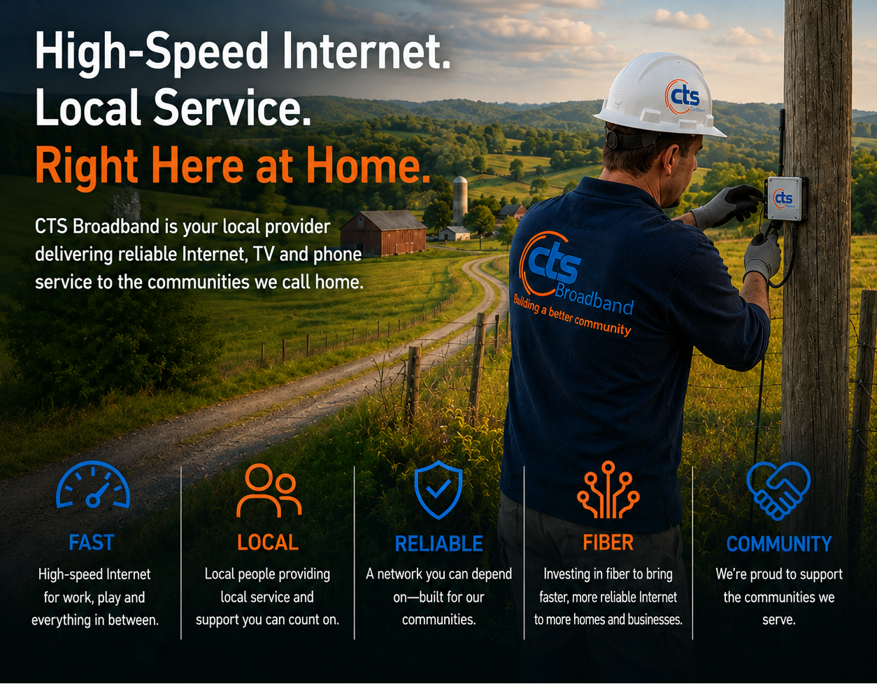 Broadband technician helping a customer with home technology